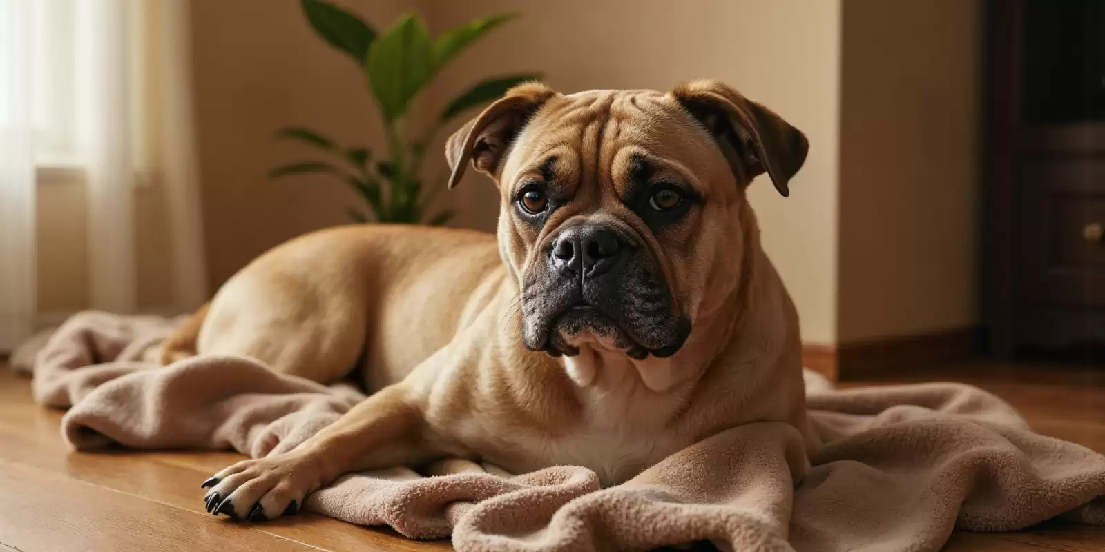 Perro anciano descansando en su cama
