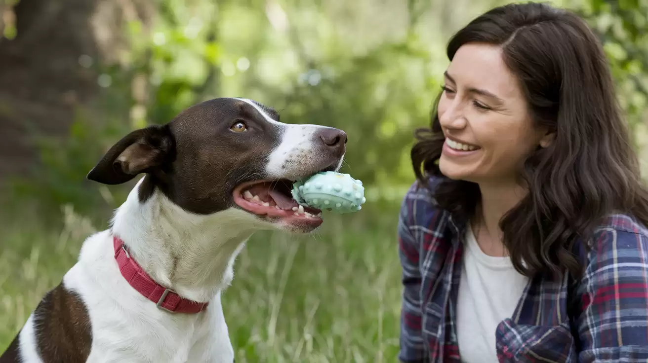 Perro con jugete dental